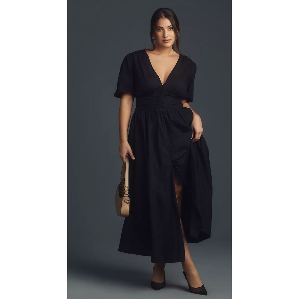 Anthropologie The Katerina Button-Front Dress Black 2X Plus